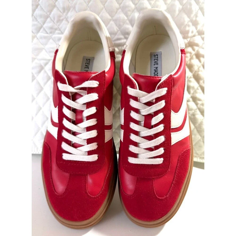 Womens Sneakers Steve Madden  Red  Suede Leather Upper / Platform Sole, Size 9M